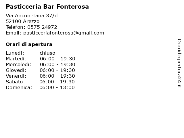 Orari di apertura Pasticceria Bar Fonterosa Via anconetana